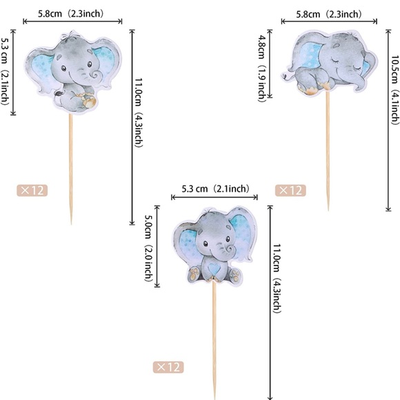 36 PCS Blue Elephant Cupcake Toppers 🐘 - Picture 3 of 5